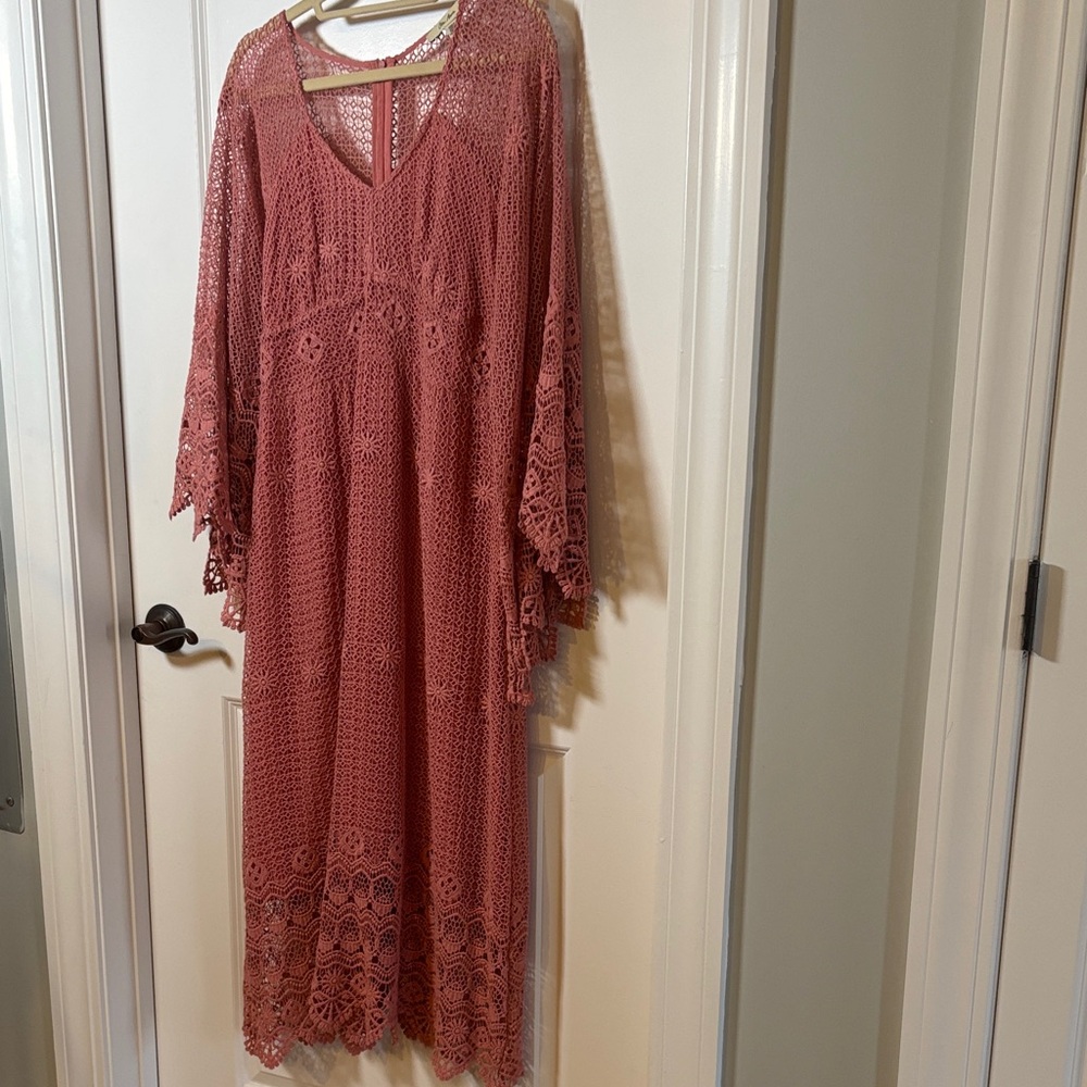 Women's Crochet Maxi Dress in Dusty Rose